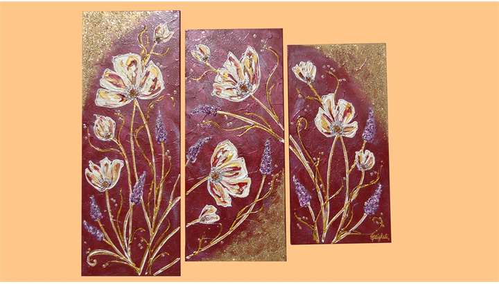'Trittico fiori in rilievo' | Vendita Quadri Online | Quadri moderni | Quadri astratti | Quadri floreali | Quadri dipinti a mano | Gartem Original