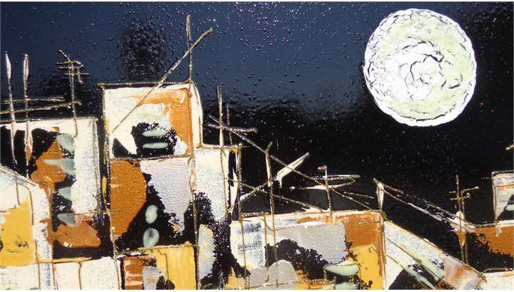 ' Paesaggio urbano con luna ' | Vendita Quadri Online | Quadri moderni | Quadri astratti | Quadri floreali | Quadri dipinti a mano | Gartem Original